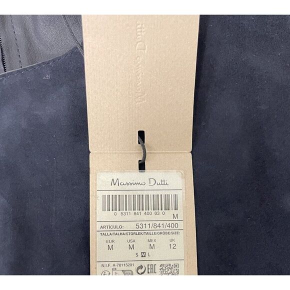 Massimo Dutti Womens Blouse M Short Sleeve Suede Leather Navy Blue 5311/841 NWT - Picture 6 of 10